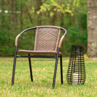 Flash Furniture 2-TLH-037-DK-BN-GG 2 Pack Medium Brown Rattan Indoor-Outdoor Restaurant Stack Chair